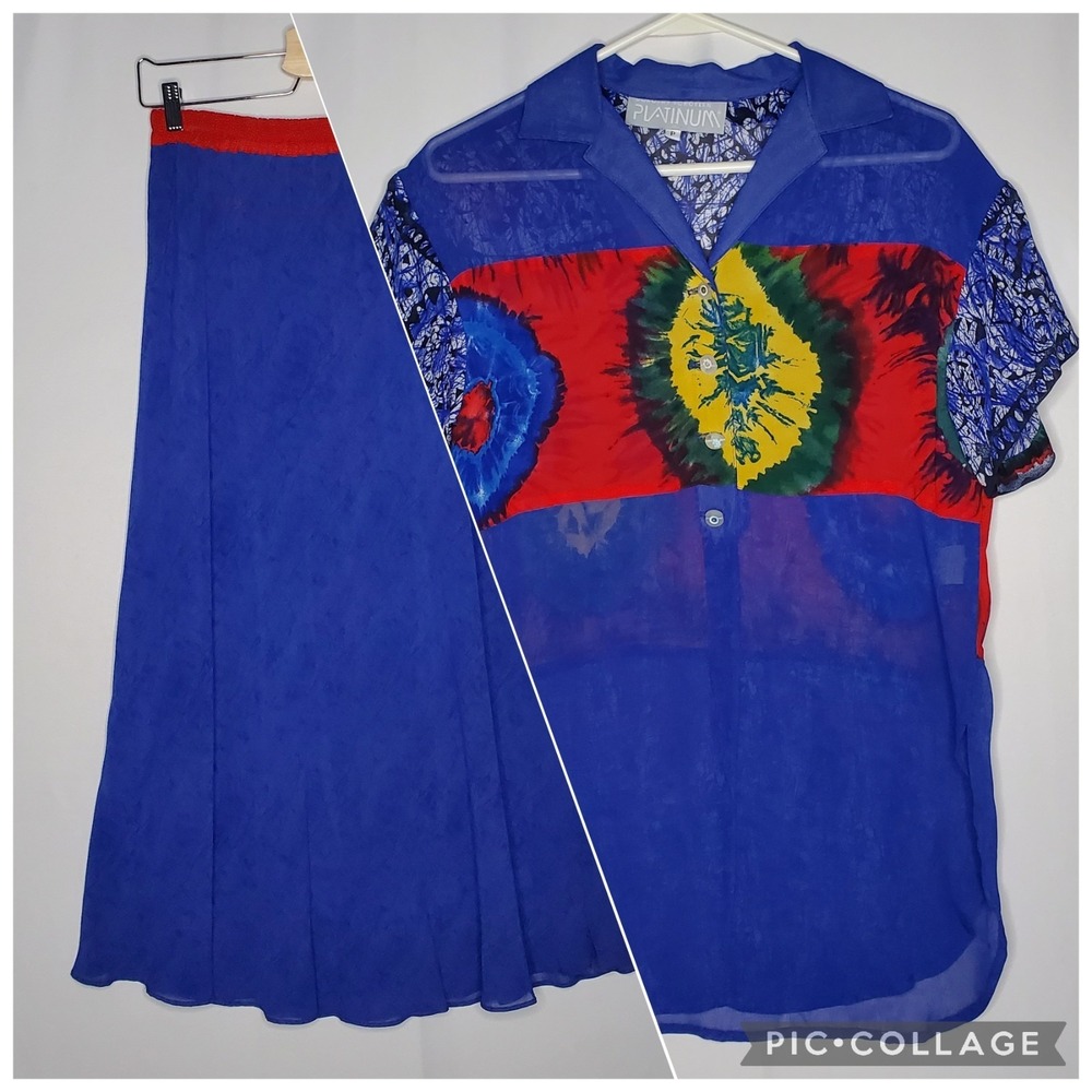 Platinum By Dorothy Schoelen Skirt Set Womens Small 90s Artsy Rainbow